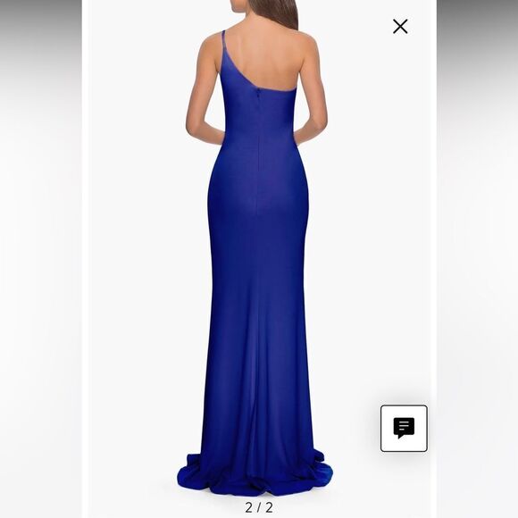 La Femme NWT One-Shoulder Jersey Gown in royal blue size 14 - Picture 3 of 3